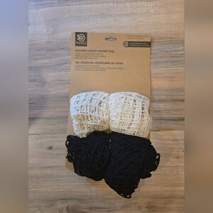 Reusable Cotton Market Bag Set - Black and Cream